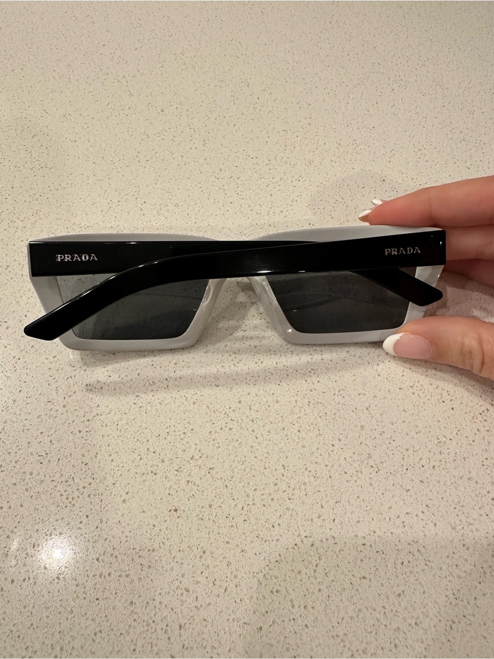 Prada Black & White Patterned Rectangle Sunglasses - Picture 2 of 4